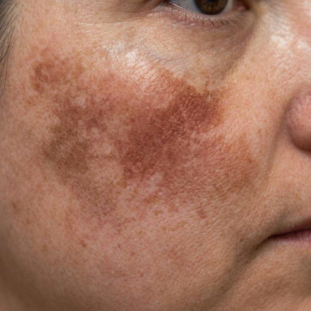 Before treatment — visible melasma across cheeks